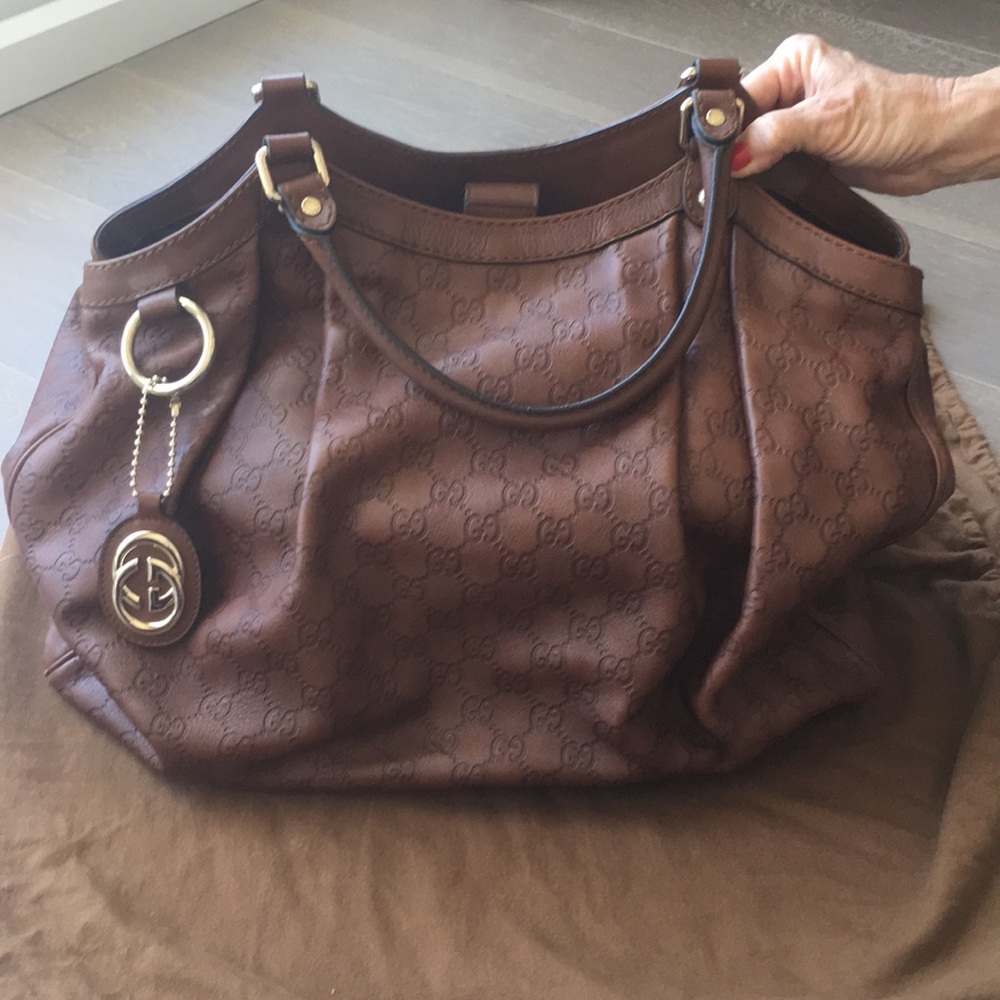 Gucci sukey brown leather handbag